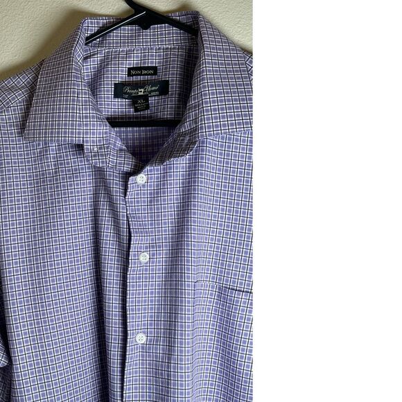Pronto Uoma Trade‎ Mark Men's XL Purple and White Check Non Iron Button Up Shirt - Picture 2 of 9
